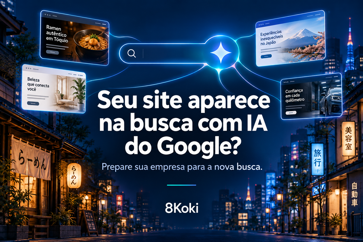 Seu site aparece na busca com IA do Google? Arte da 8Koki.